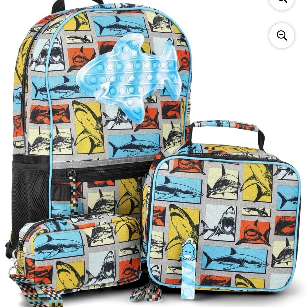 Shark Adventure Kids Backpack Set - Blue, Yellow, Gray